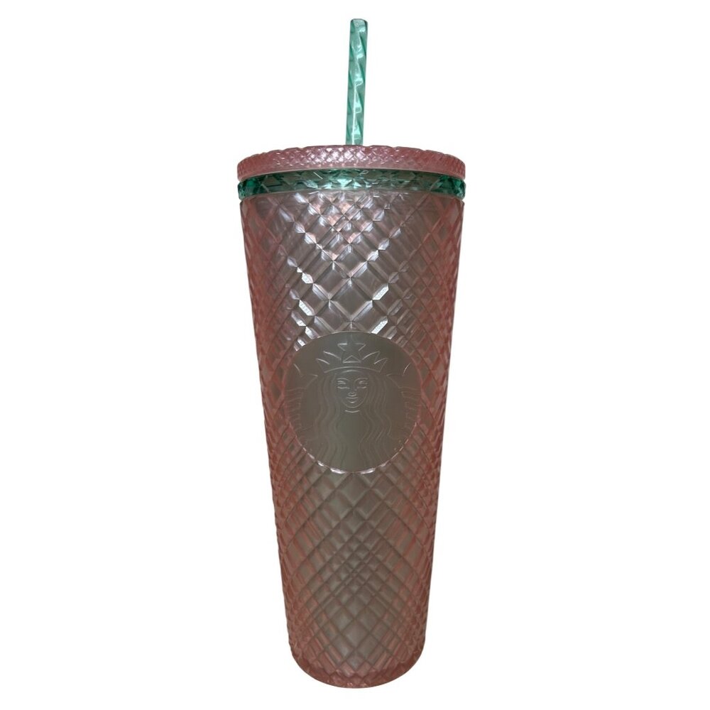 Starbucks 2023 Summer Jeweled Pearl Pink Green Venti 24oz Cold Cup Tumbler
